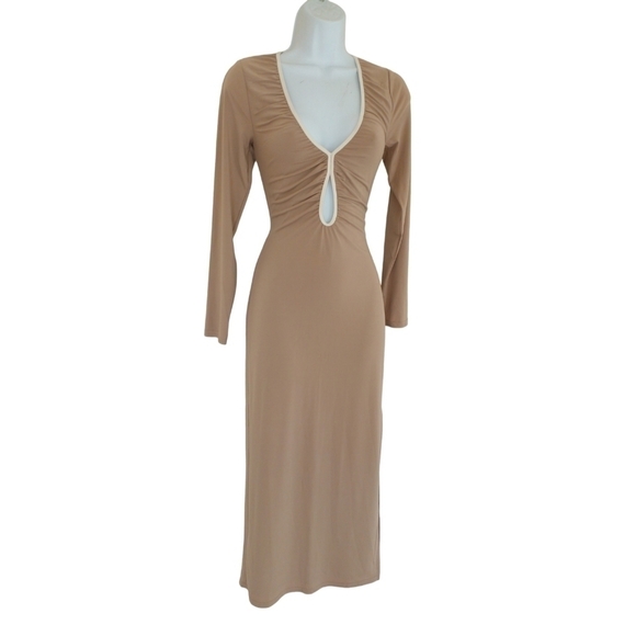 Abercrombie & Fitch White Nude Cut Out Slit Dress Small NWT - Picture 4 of 6